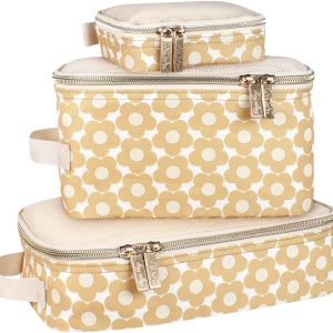 Itzy Ritzy Packing Cubes for Travel – Set of 3 Packing Cubes or Travel Organizers; Each Cube Features a Mesh Top, Double Zippers and a Fabric Handle (Milk & Honey)